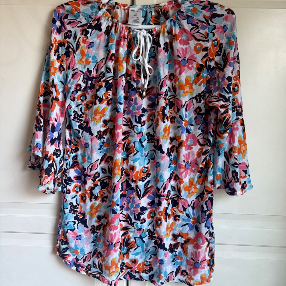 Anne Cole Womens Floral Rayon Tunic Swim Cover Up Bell Sleeve M/L‎ ACSC509